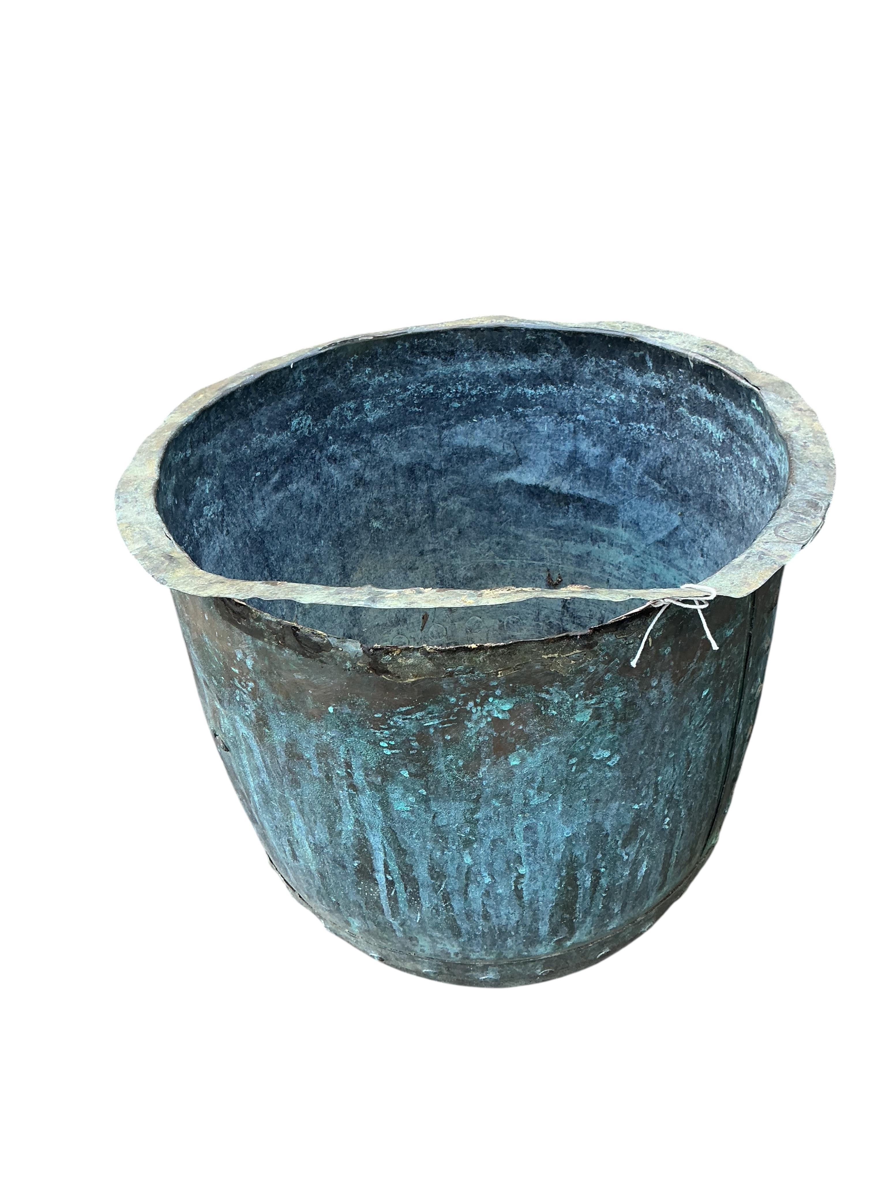 A Victorian copper copper and a circular galvanized container, larger height 50cm